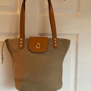 Eric Javitz Leather and woven bucket bag